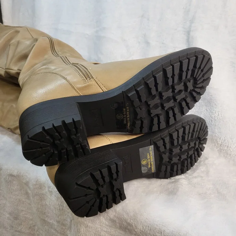 * Nature Breeze Over The Knee Light Khaki Riding Boots